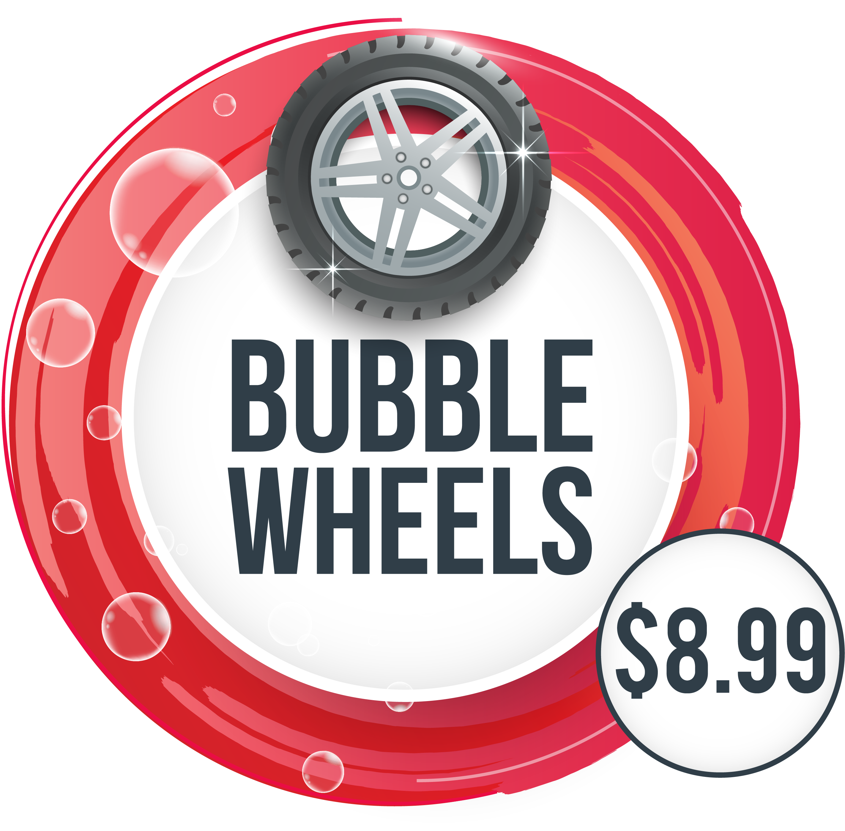 A Red And White Circle With A Tire And Bubbles On It