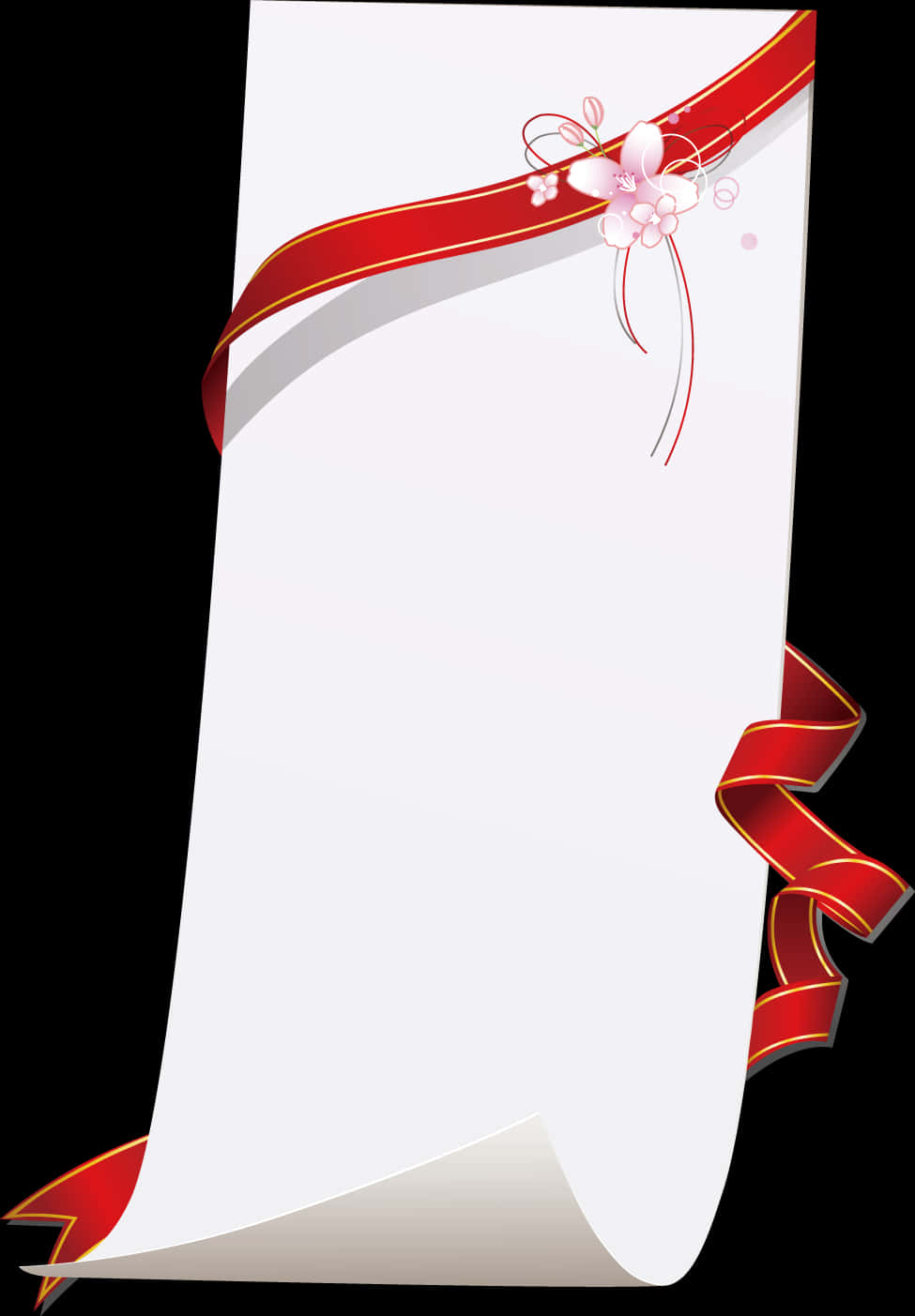 A White Rectangular Paper With A Red Ribbon