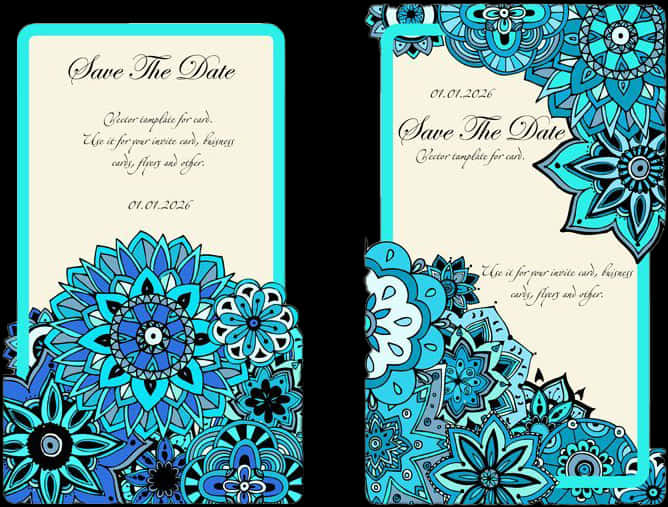A Couple Of Cards With Blue Flowers
