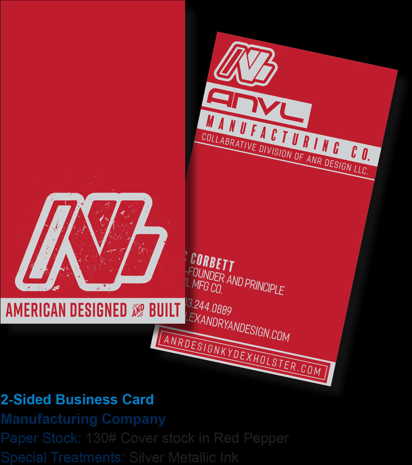 A Red Business Card With White Text