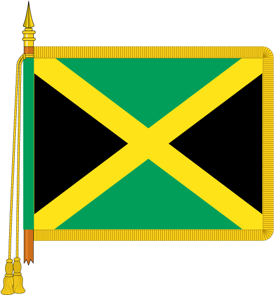 A Green And Yellow Flag With Tassels
