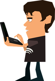 A Cartoon Of A Man Holding A Laptop