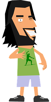 A Cartoon Of A Man With A Beard And A Green Shirt