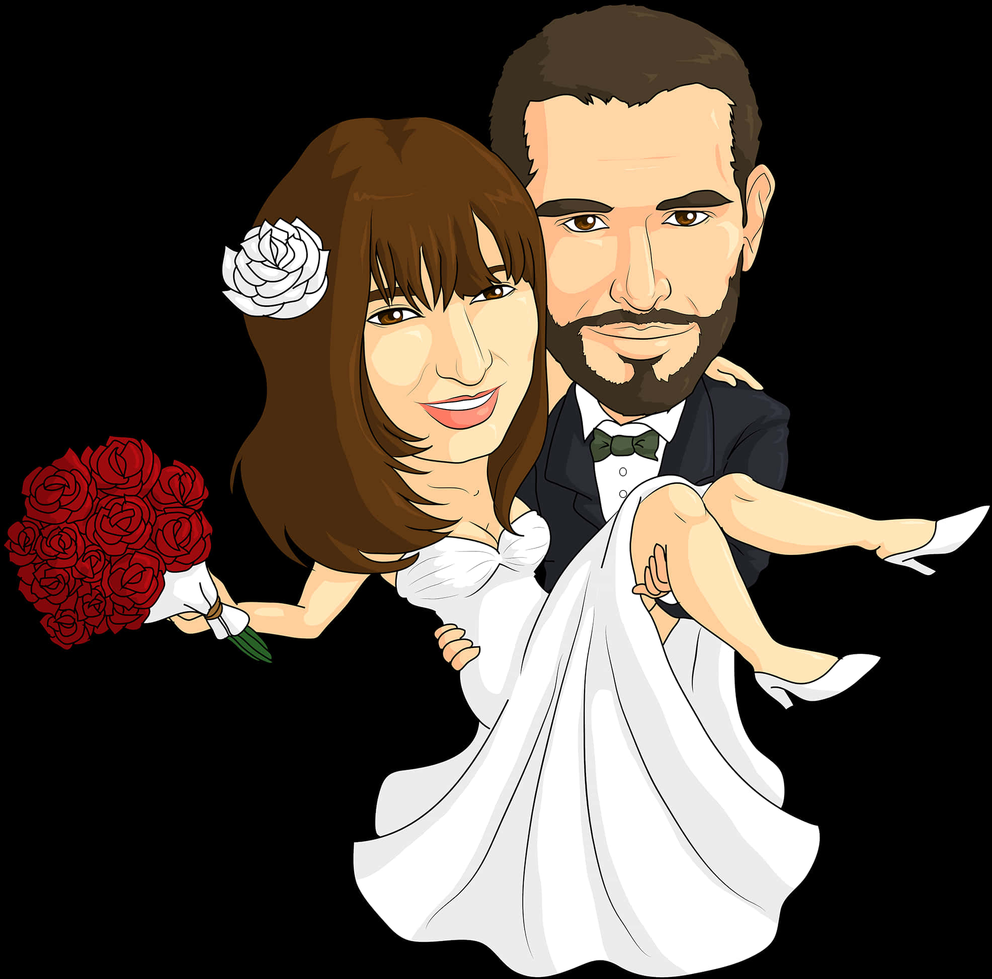 A Cartoon Of A Man And Woman Holding Flowers