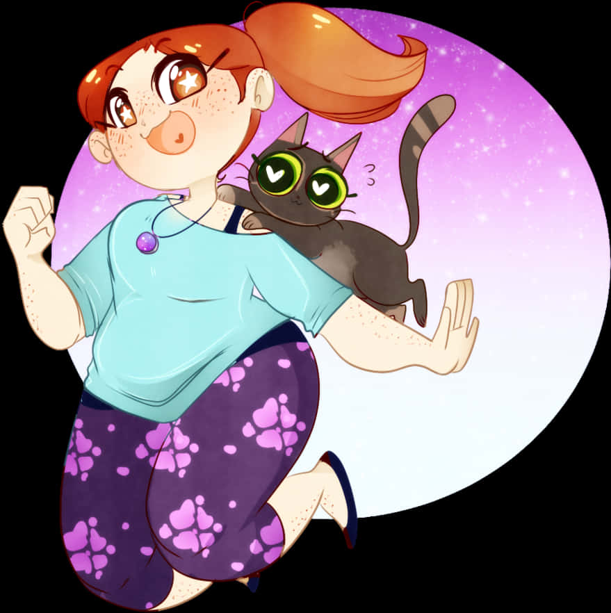 A Cartoon Of A Girl Carrying A Cat