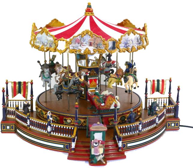 A Carousel With Horses And A Red And White Striped Tent
