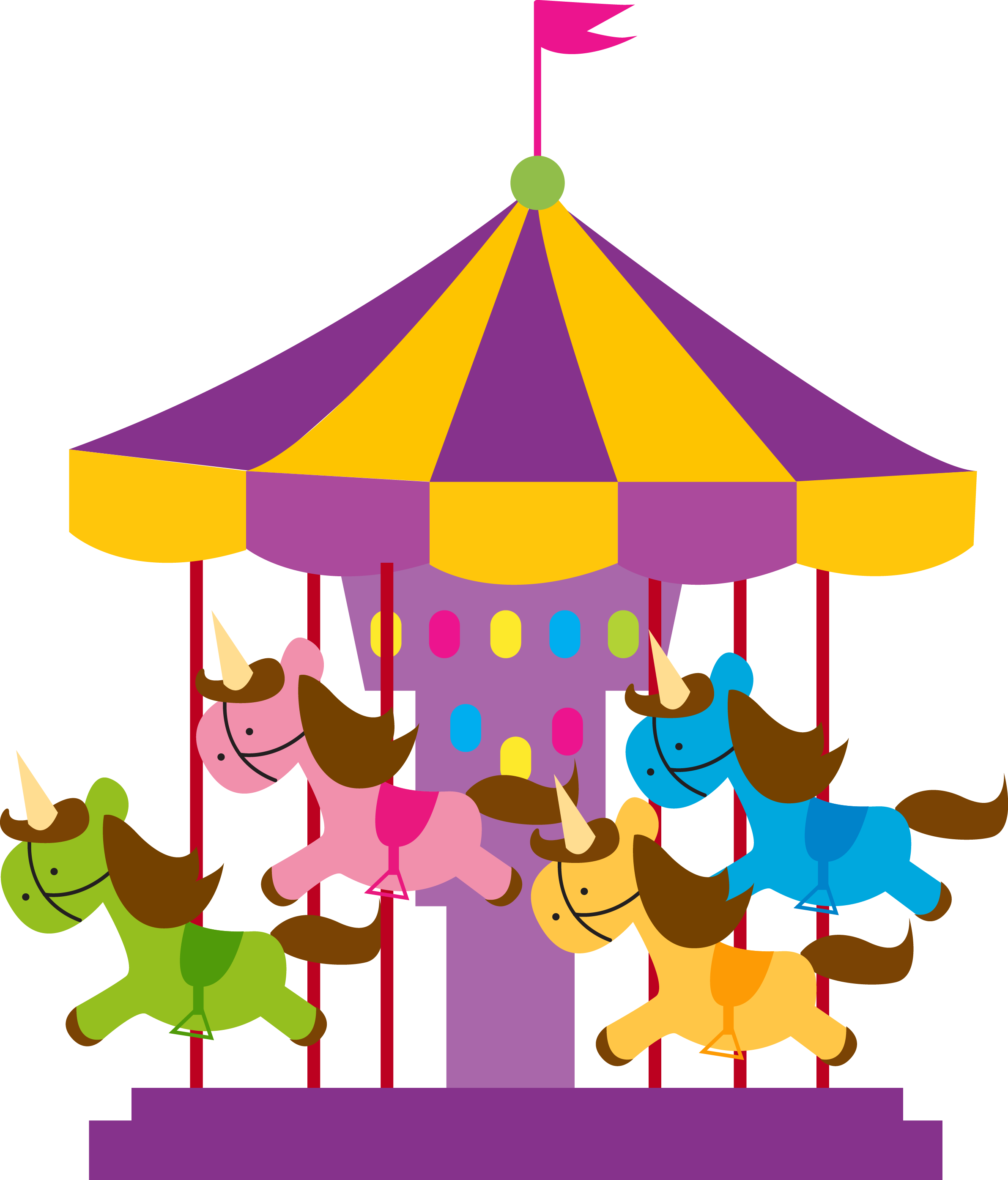 A Cartoon Of Horses On A Carousel