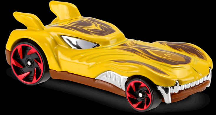 A Yellow Toy Car With Flames