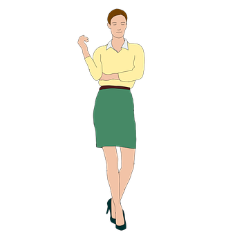 A Woman In A Skirt And Yellow Shirt