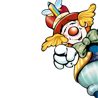A Cartoon Clown Pointing At Something