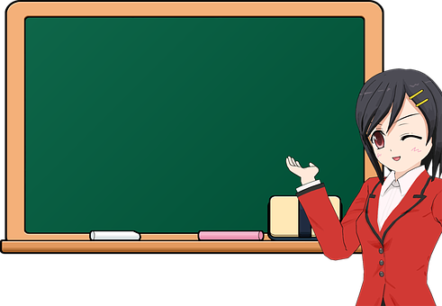 A Cartoon Of A Woman In Front Of A Chalkboard