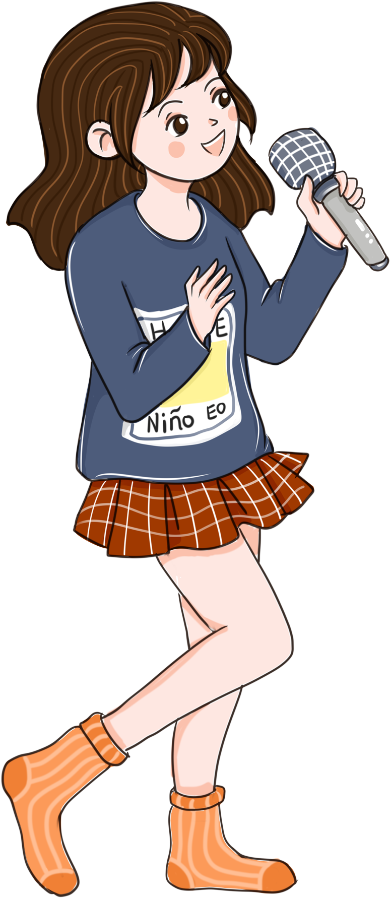 Cartoon Girl In A Blue Shirt Holding A Microphone
