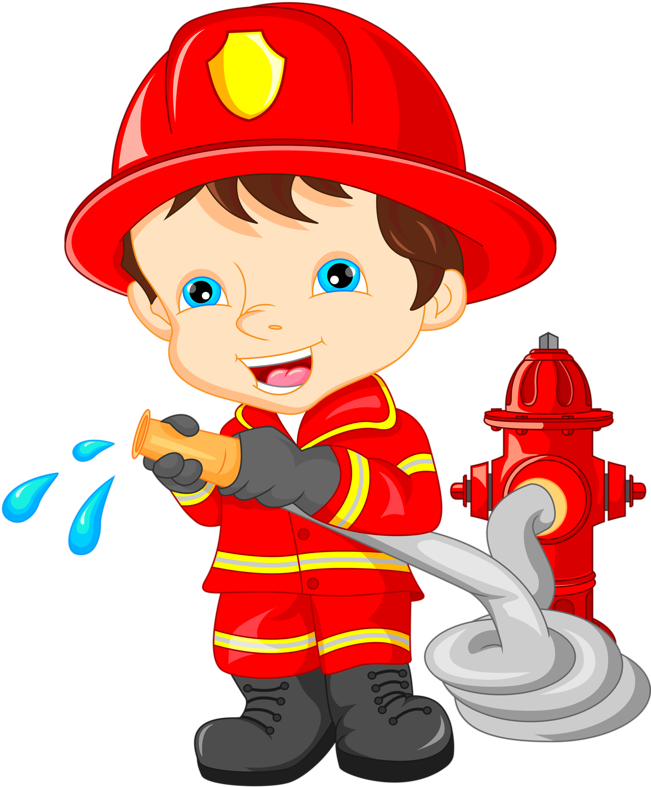 A Cartoon Of A Fireman Holding A Hose