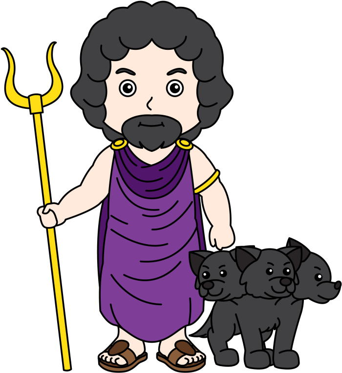 Cartoon Of A Man With A Trident And Dogs