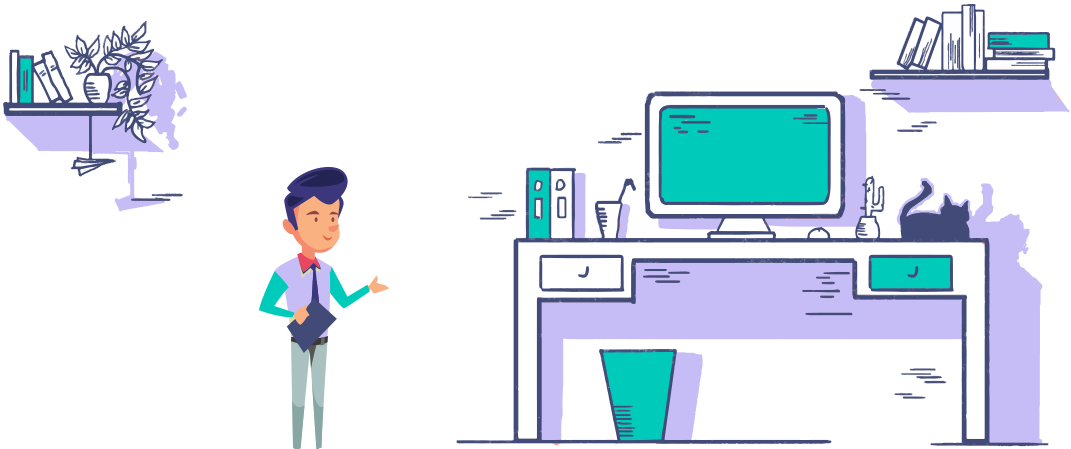 A Cartoon Of A Man Standing In Front Of A Computer