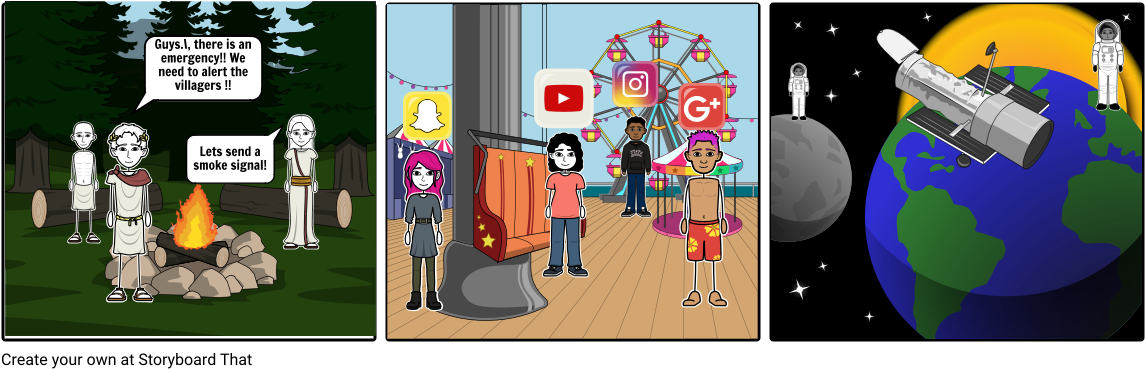 A Cartoon Of People In A Room With A Ferris Wheel And Icons