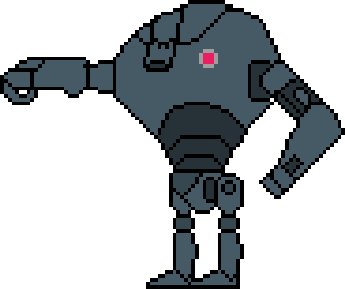 A Pixel Art Of A Robot Pointing