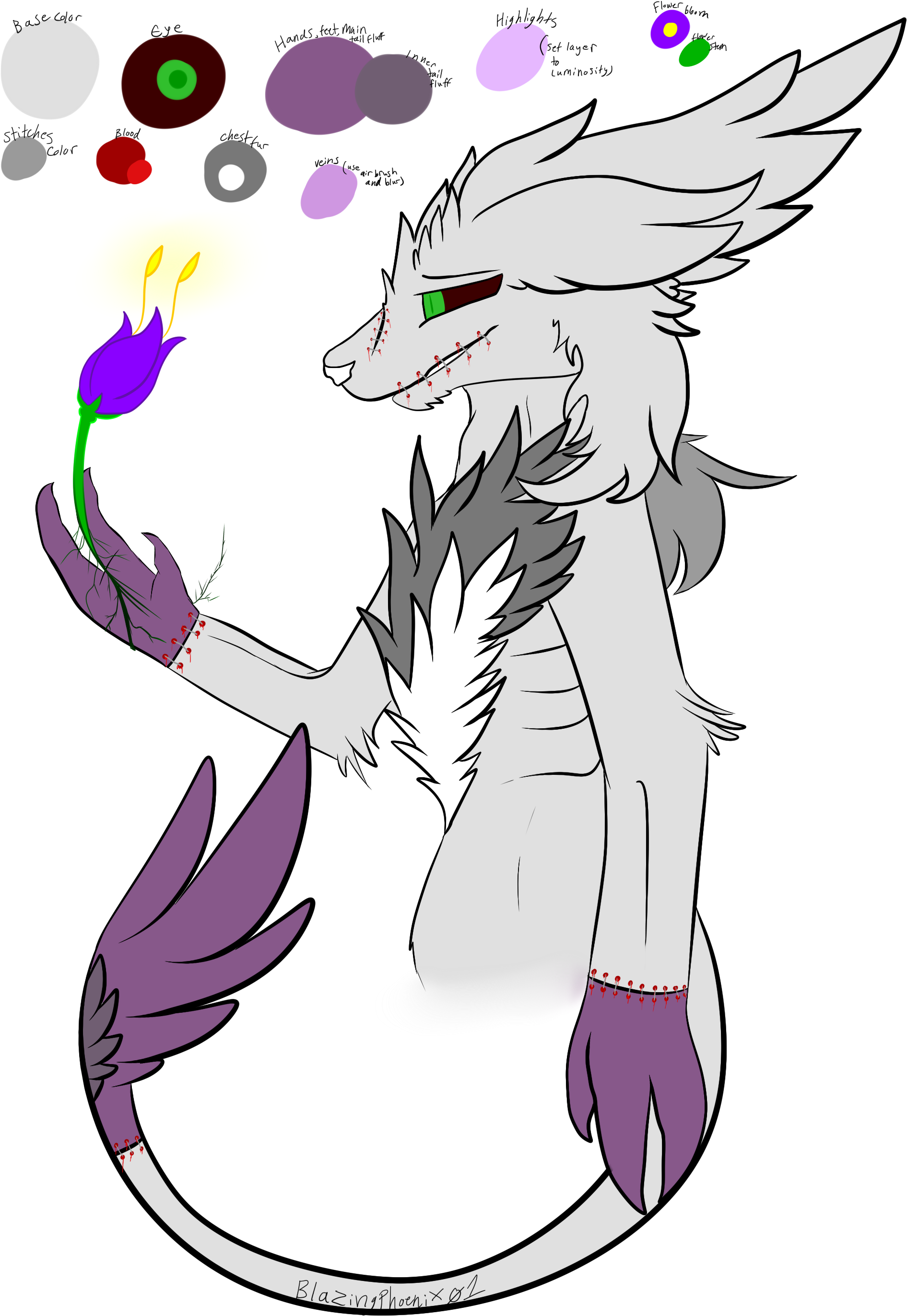 A Cartoon Of A Purple And White Creature Holding A Purple Flower