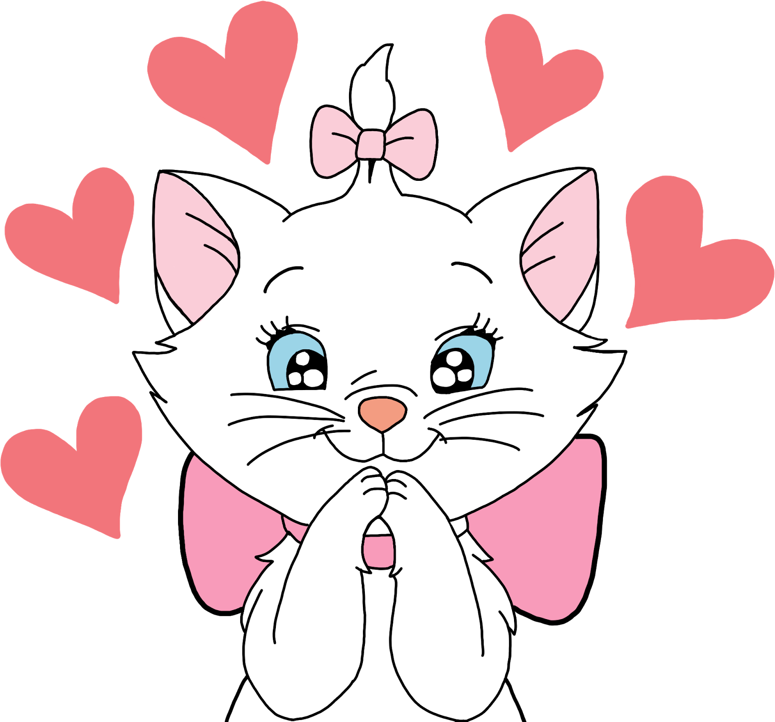 A Cartoon Of A Cat With Hearts Around It