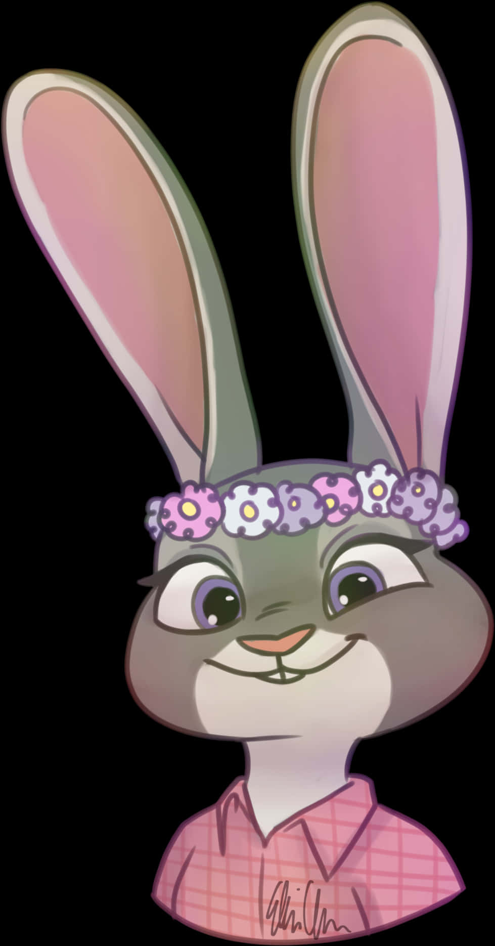 A Cartoon Of A Rabbit With Flowers On Its Head