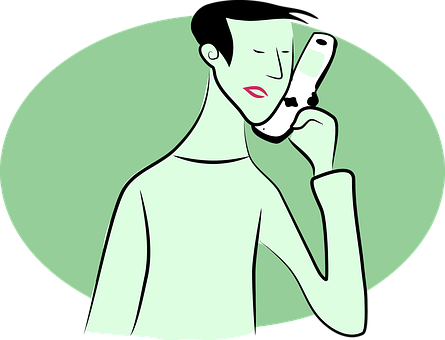 A Cartoon Of A Man Holding A Phone