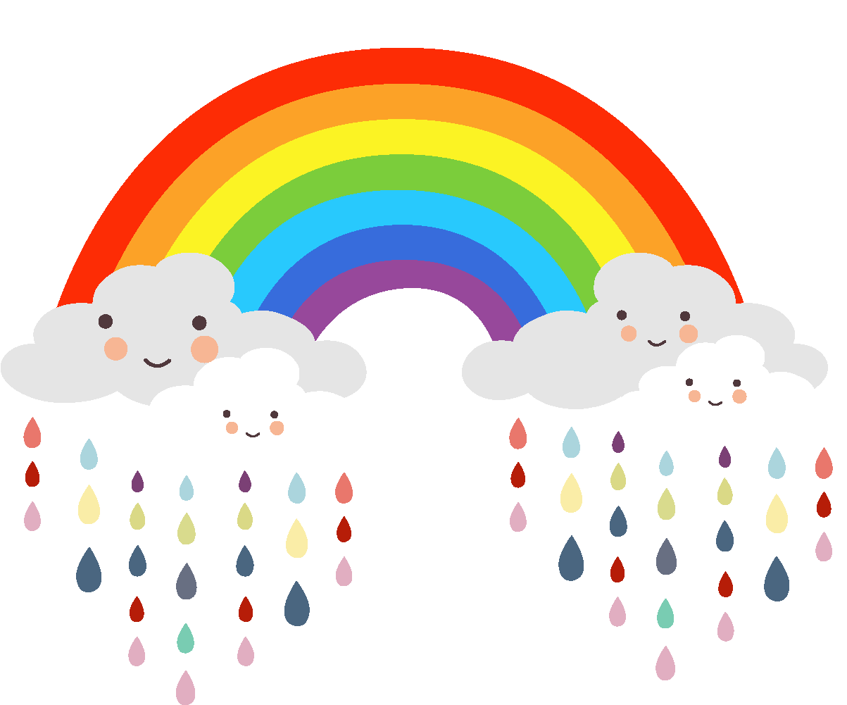 A Rainbow And Clouds With Raindrops
