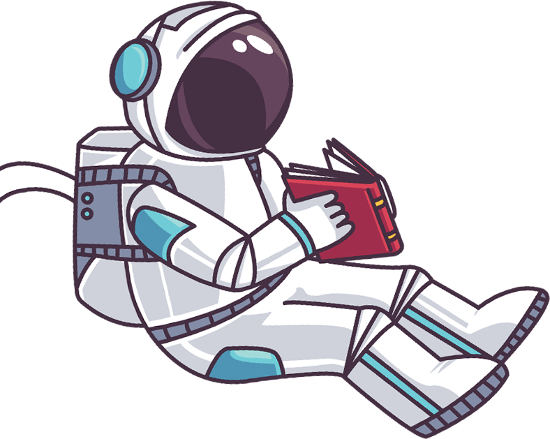 A Cartoon Of An Astronaut Reading A Book