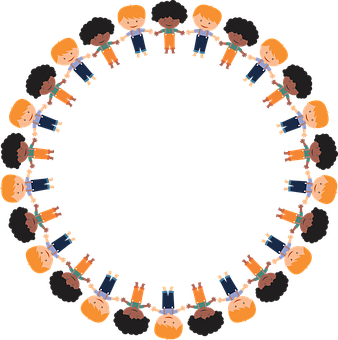 A Circle Of Cartoon Children Holding Hands