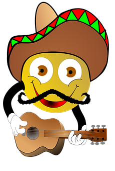 A Smiley Face Wearing A Sombrero Playing A Guitar