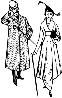 A Black And White Drawing Of Women Wearing Coats