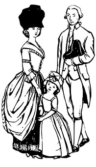 A Black And White Drawing Of A Family
