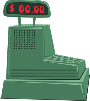 A Green Cash Register With A Digital Display