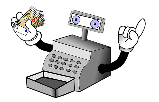 Cartoon Cash Register With Hands And Cash