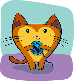 A Cartoon Of A Cat Holding A Ball Of Yarn