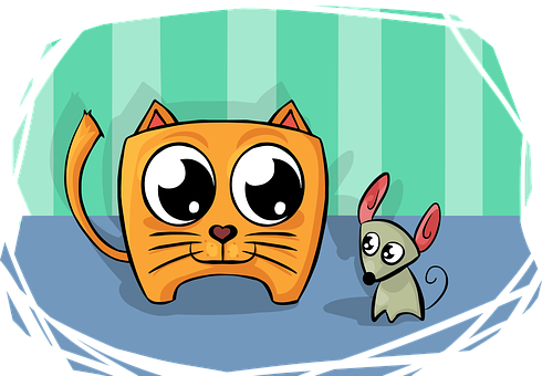 Cartoon Cat And Mouse In A Room