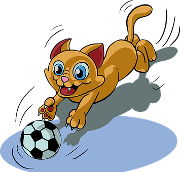A Cartoon Of A Cat Playing With A Football Ball