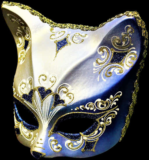 A Mask With Gold And Blue Designs