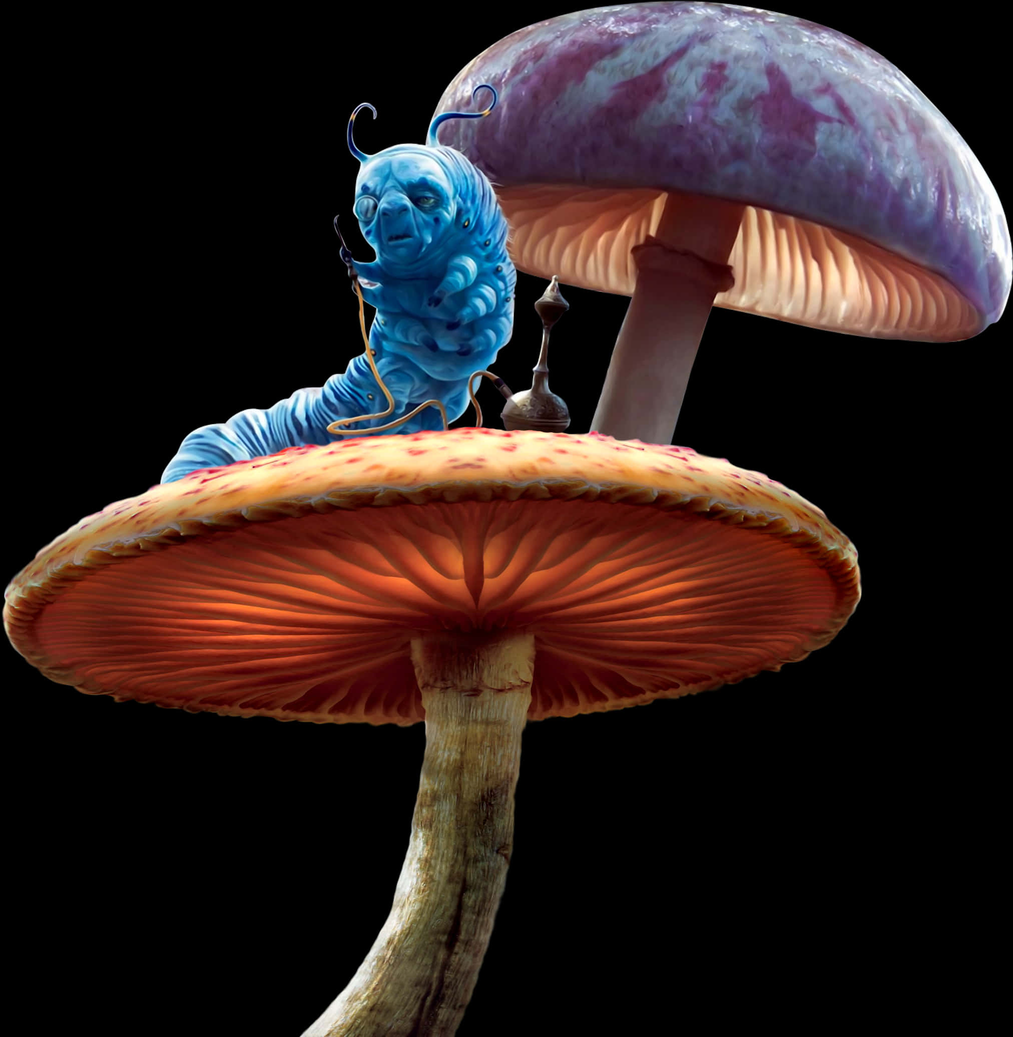 Caterpillar Mushroom Mushrooms Aliceinwonderland Alicei - Alice In Wonderland Caterpillar On Mushroom, Hd Png Download