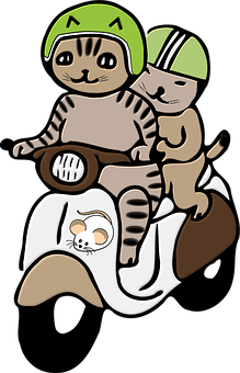 A Cartoon Of Cats Riding A Motorcycle