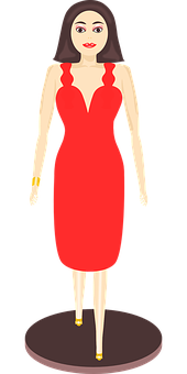 A Cartoon Of A Woman In A Red Dress