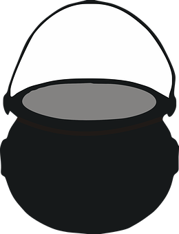 A Black Cauldron With A White Light