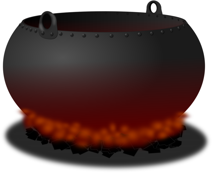 A Black Cauldron With Red Liquid Inside