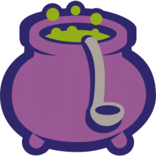 A Purple Cauldron With A Ladle