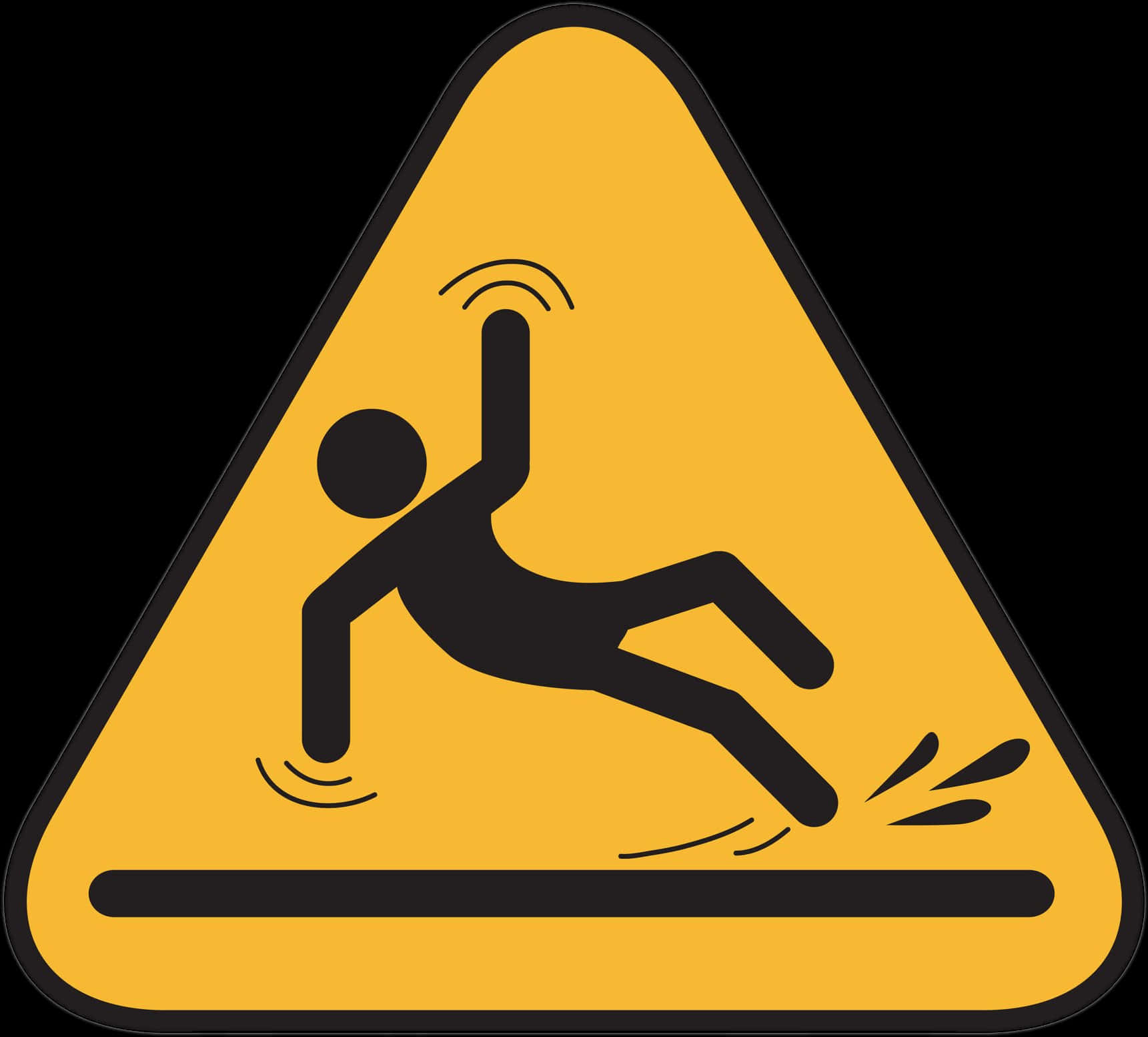 A Yellow Triangle Sign With A Person Falling On The Ground