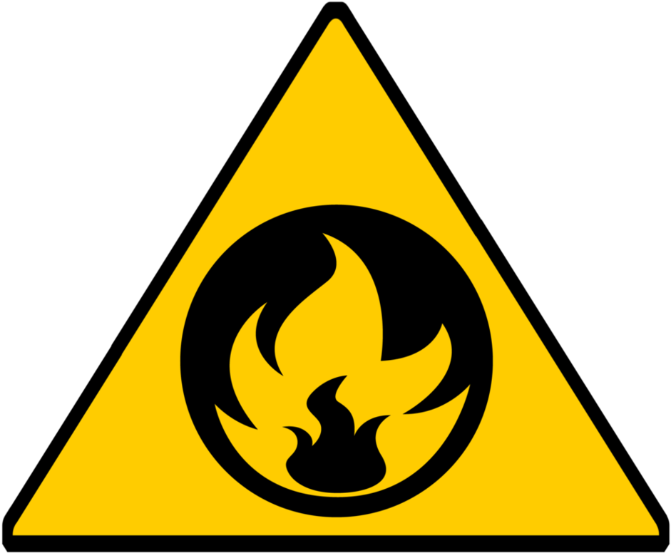 A Yellow Triangle With A Black Flame In The Center