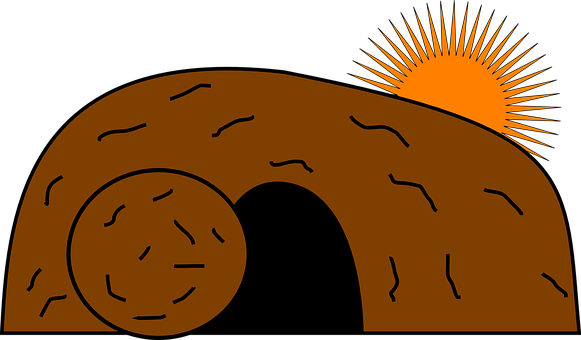 A Drawing Of A Cave With A Hole In The Middle And The Sun Behind It