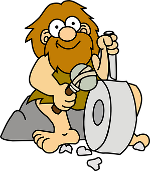 Cartoon Caveman With A Hammer And A Wheel
