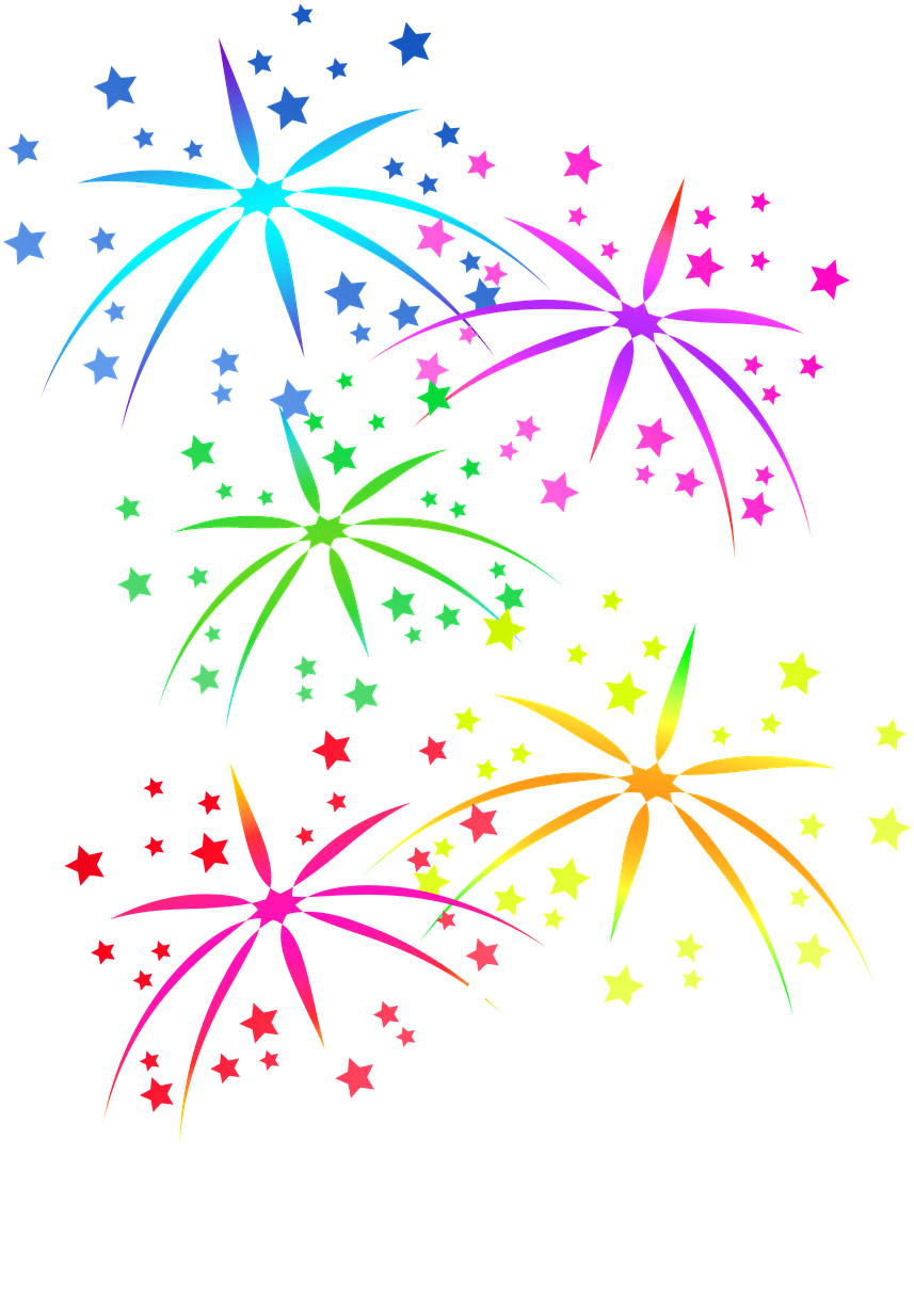 A Group Of Fireworks In Different Colors
