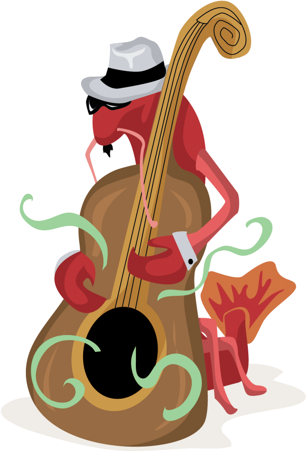 A Cartoon Of A Red Bug Playing A Guitar
