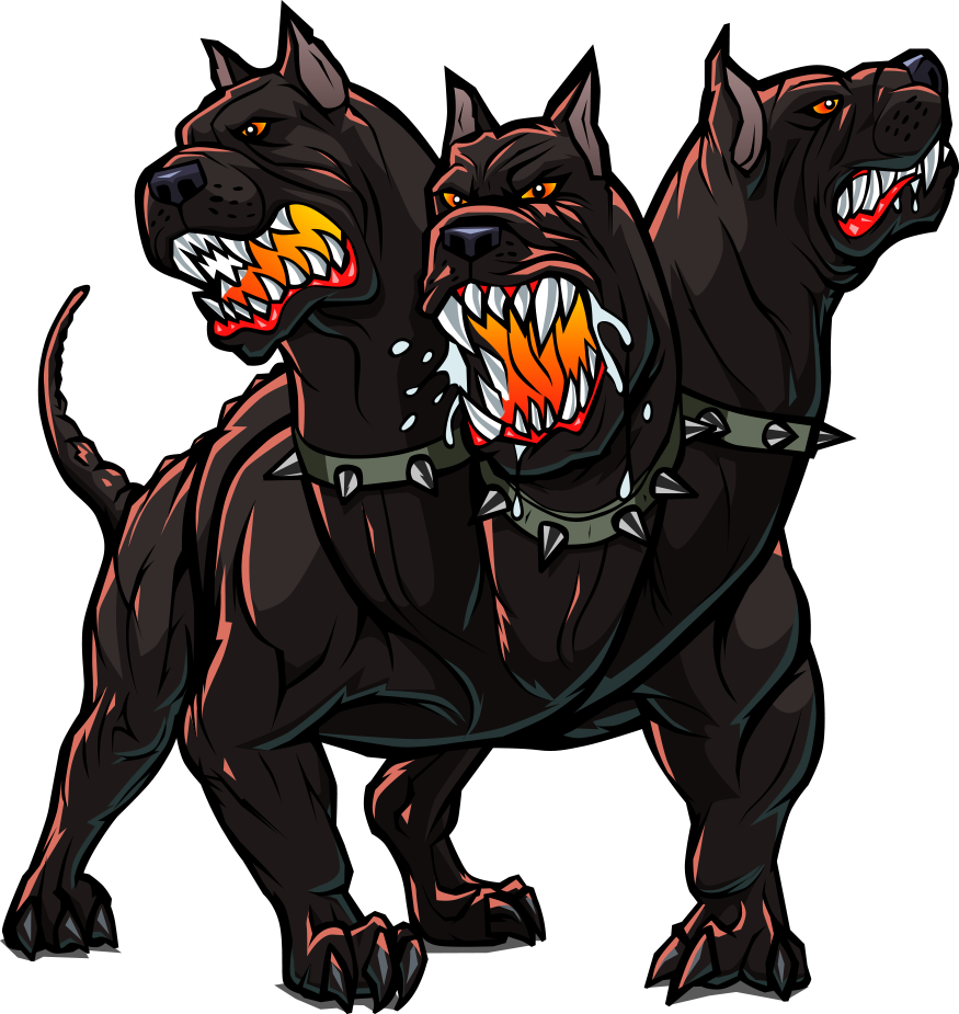 A Cartoon Of A Dog With A Group Of Dogs With Sharp Teeth